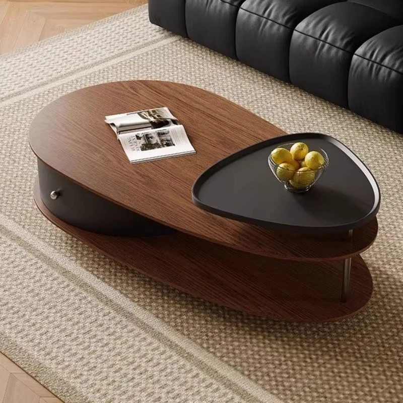Minimalist creative design, modern luxury coffee table, wooden steel base, coffee table with drawer