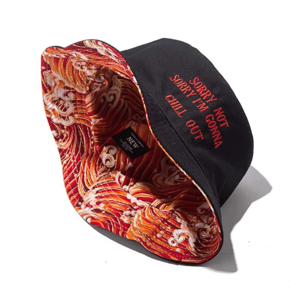 Fashion Packable Reversible Bucket Hat UV Protection Sea Waves Pattern Sun Hat Casual Lightweight Beach Cap For Men Women