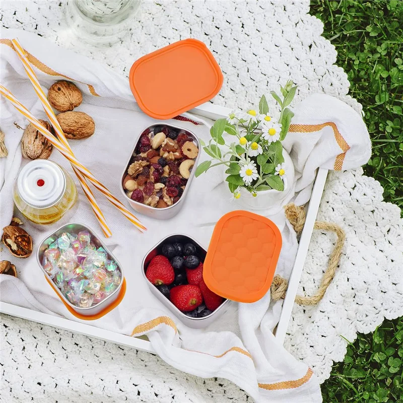 

ABLL-3Pcs Snack Containers For Kids Lunch Containers For Kids Easy Open Leak Proof Small Food Containers With Silicone Lids Lunc