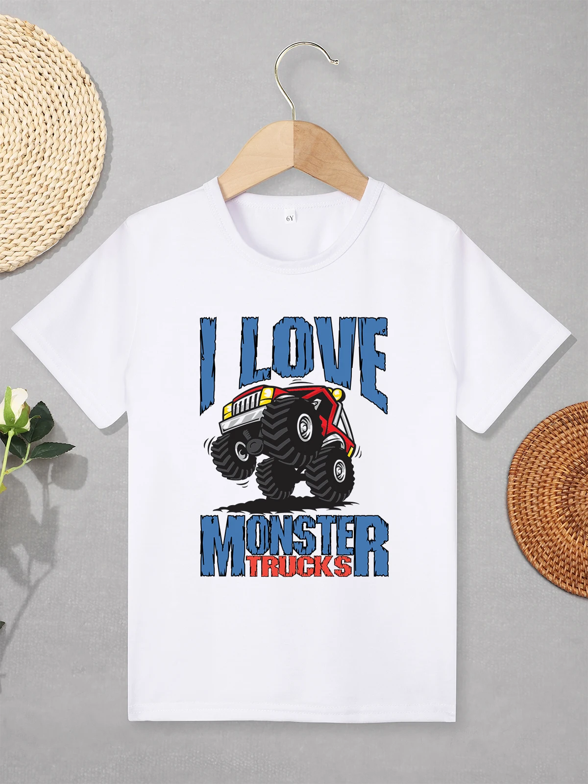 Monster Truck Boy Favorite T-shirt Streetwise Style Kid's Summer Shirt Round-Neck Tops Children's Apparel for Daily Fun Clothes