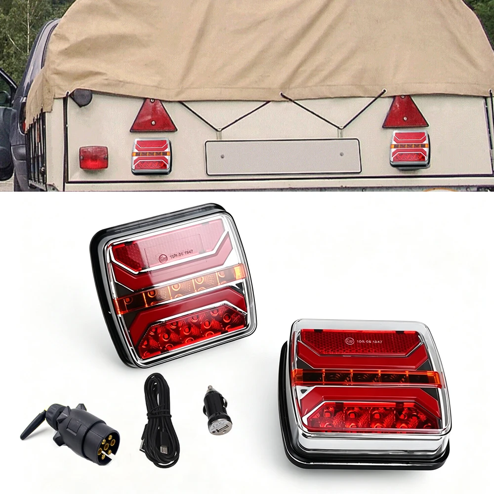 12V 24V Wireless Magnetic Trailer Tail Light Dynamic LED Tail Light Rear Trailer Universal Truck Caravan Lorry Bus Waterproof