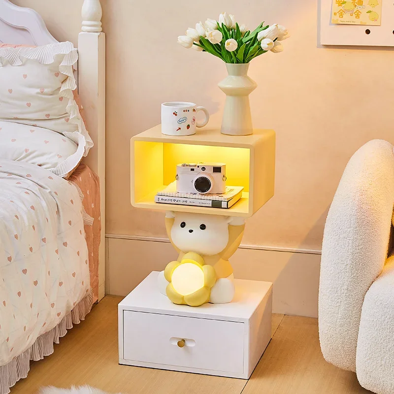 yyhcChildren's bedside cabinet with lamp cream wind 2024 new modern simple creative dopamine free installation