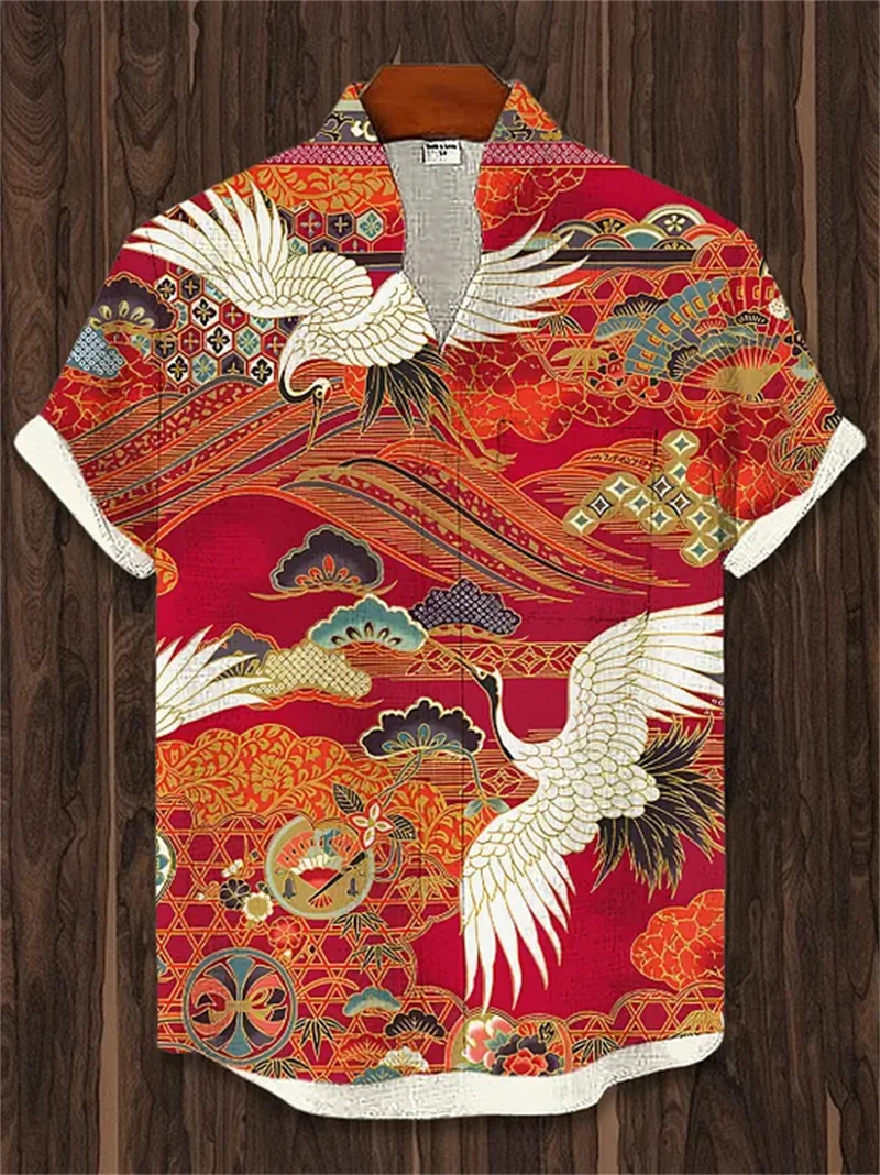 

New fresh and artistic style linen short sleeved shirt for men, blue base, cat group portrait printed casual top