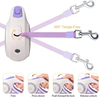 3M/5M Automatic Retractable Dog Leash with Flashlight, LED Glowing at Night Walking Leash, Durable Nylon Outdoor Leash for Dog 4