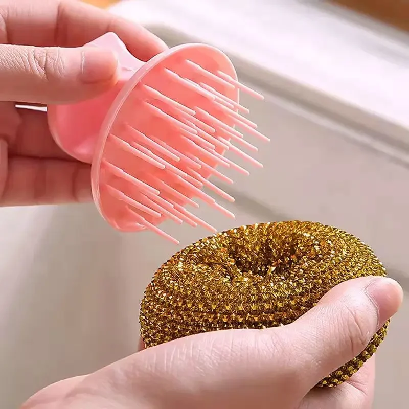 Steel Wire Ball Scrubber Dish Cleaning Brush Stainless Steel Long Handle Sponge Balls Cleaner for Washing Pot Dish Pan Bowl Tool