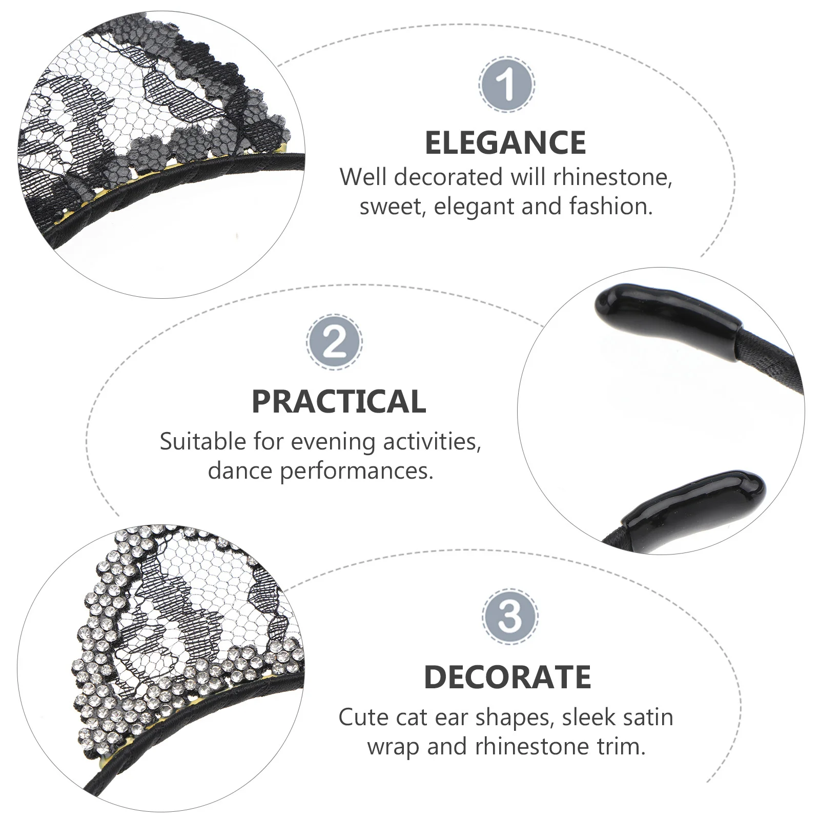

2Pcs Cat Ear Rhinestone Hairband Satin Wrapped Band Elegant Sweet Fashion Evening Prom Cosplay Costume Supplies