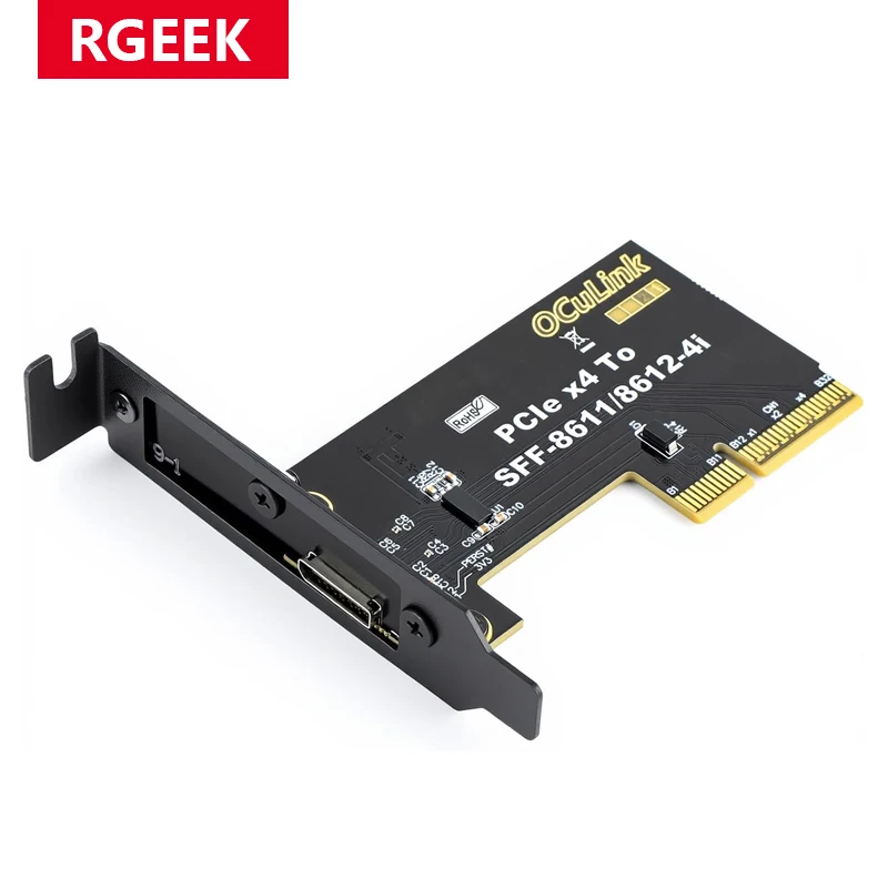 RGEEK PCIe 5.0 x4 to OCuLink SFF-8611 SFF-8612 4i Host Adapter with Redriver