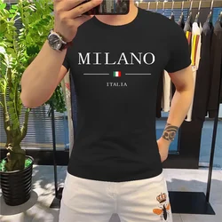 Men's Summer T-shirt Luxury Letters Flag Print Cotton Man T Shirt Short Sleeve Men Tees 2024 Solid Color Women Tops Streetwear