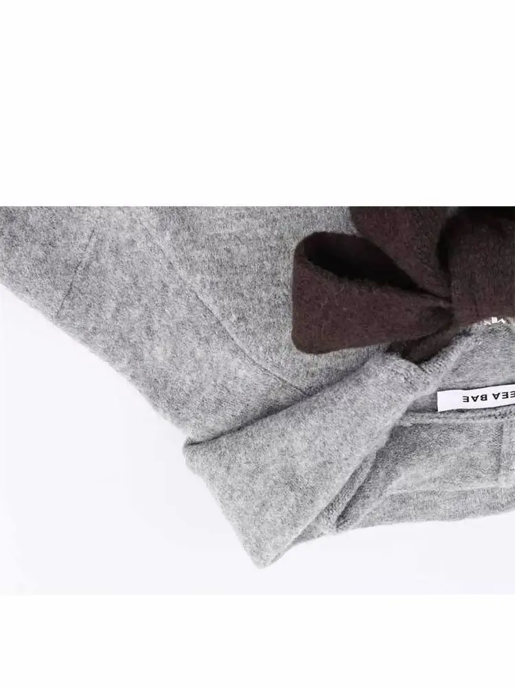 HH Vrouw Lente Trend Mode Lange Mouwen Zoete Prinses Stijl Strik Decoratie Gebreide Jas Met Capuchon Vrouwelijke Veelzijdige Jas