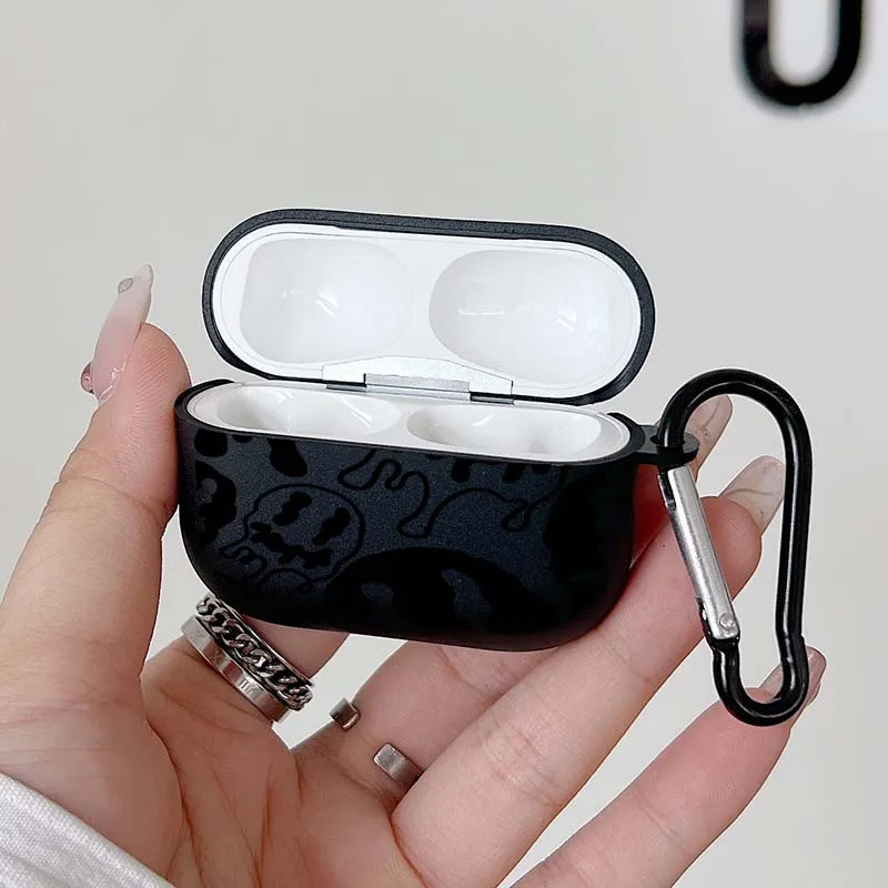 Funda Bluetooth inalámbrica con cara de fantasma divertida para AirPods 1/2 3 4 AirPod Pro y Pro2, funda protectora de TPU para auriculares con gancho