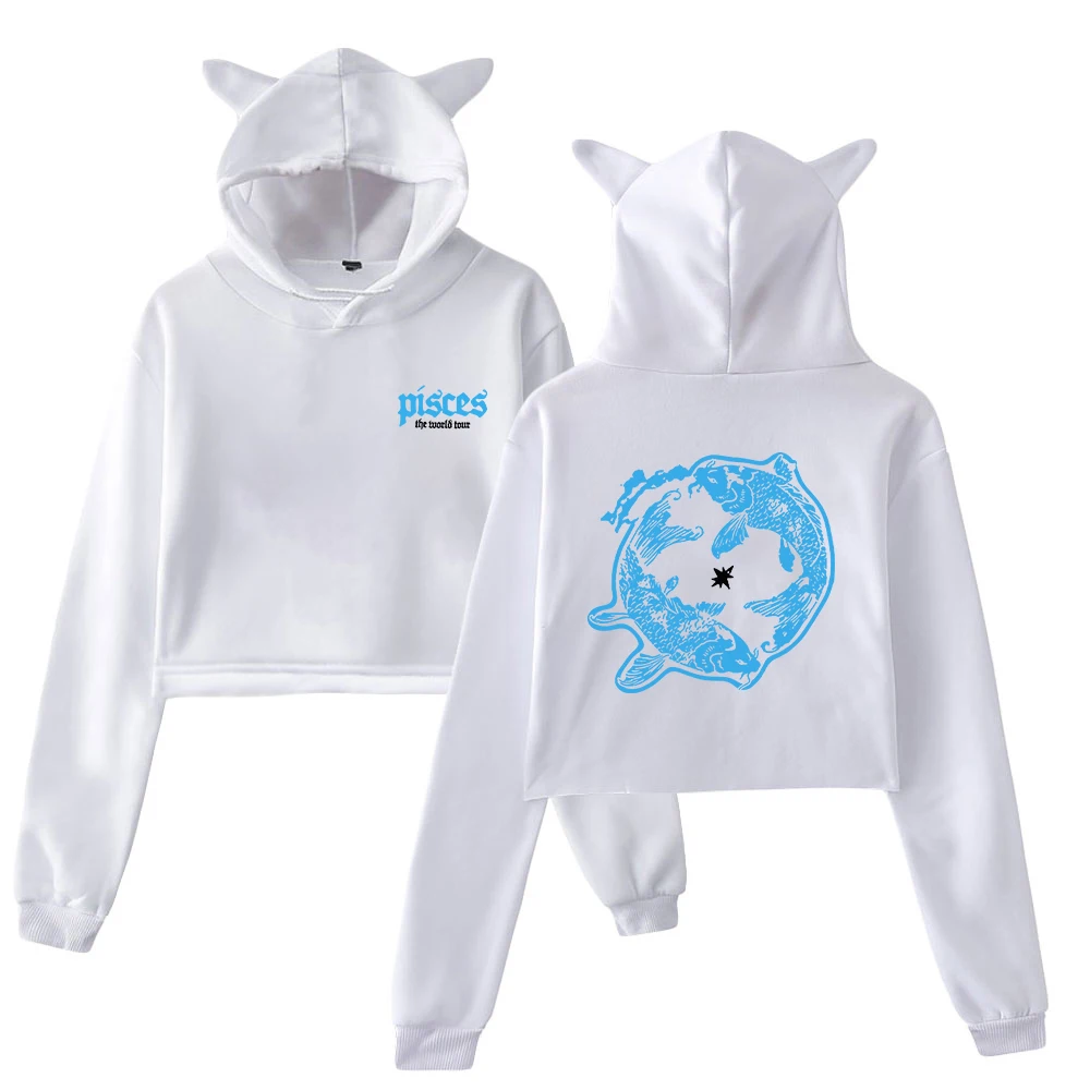 

James Arthur Pisces Hoodie 2026 World Tour Cat Ears Hooded Sweatshirts Long Sleeve Crop Top Women's Clothes