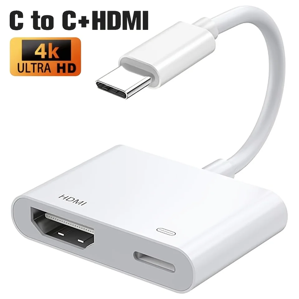 4K Video Audio 60Hz 30Hz Converter USB C/Type-C to HDMI+USB C/Type-C Digital AV Adapter For iPhone to HD TV Projector Monitors