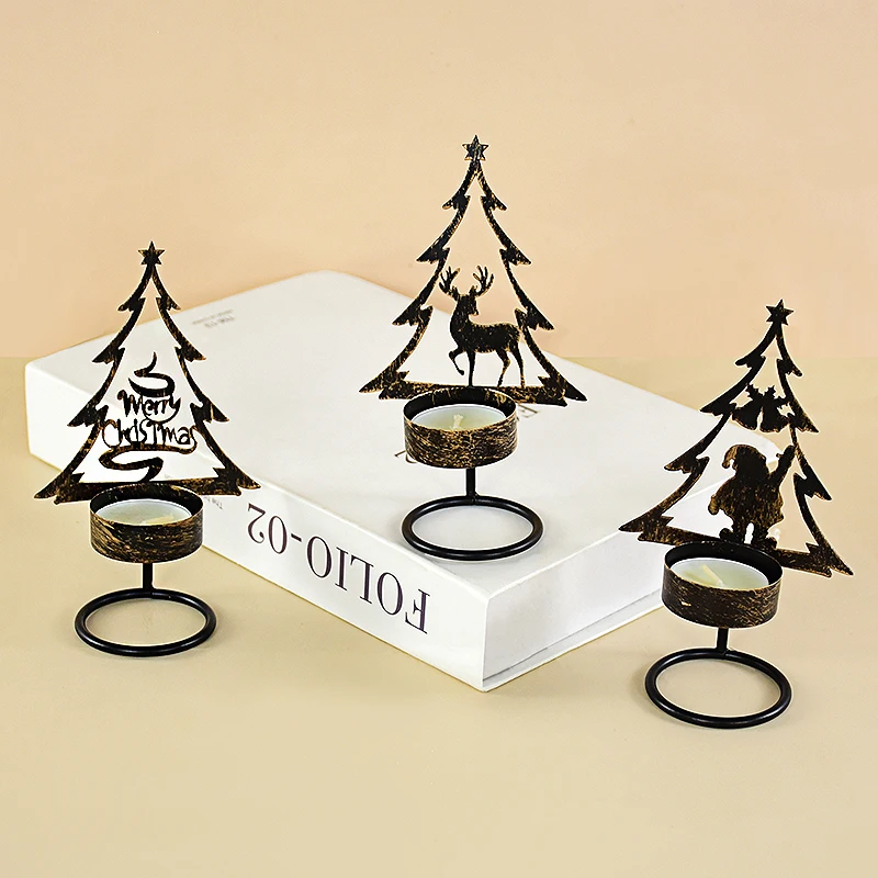 

Christmas Tree Iron Candle Holder Elk Santa Claus Candlestick Merry Christmas Navidad New Year Table Decor Home Desk Decoration