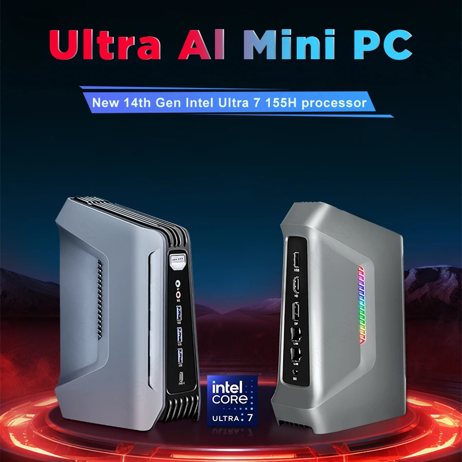 NUC Full System Mini PC with Intel Ultra 7 155H Mini Desktop Computers Windows 11 Pro WiFi6/BT 5.2/HDMI 2.1/DP1.4/Thunderbolt 4