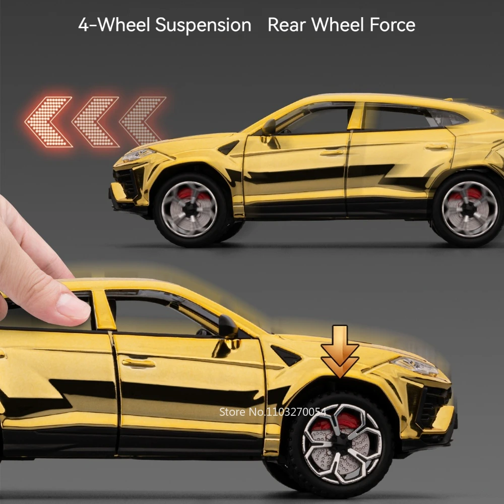 Modelo de juguete Lambor URUS 1:24, puertas de coche de aleación fundida, sonido abierto, luz, vehículo de absorción de impacto, regalo de Navidad para niños