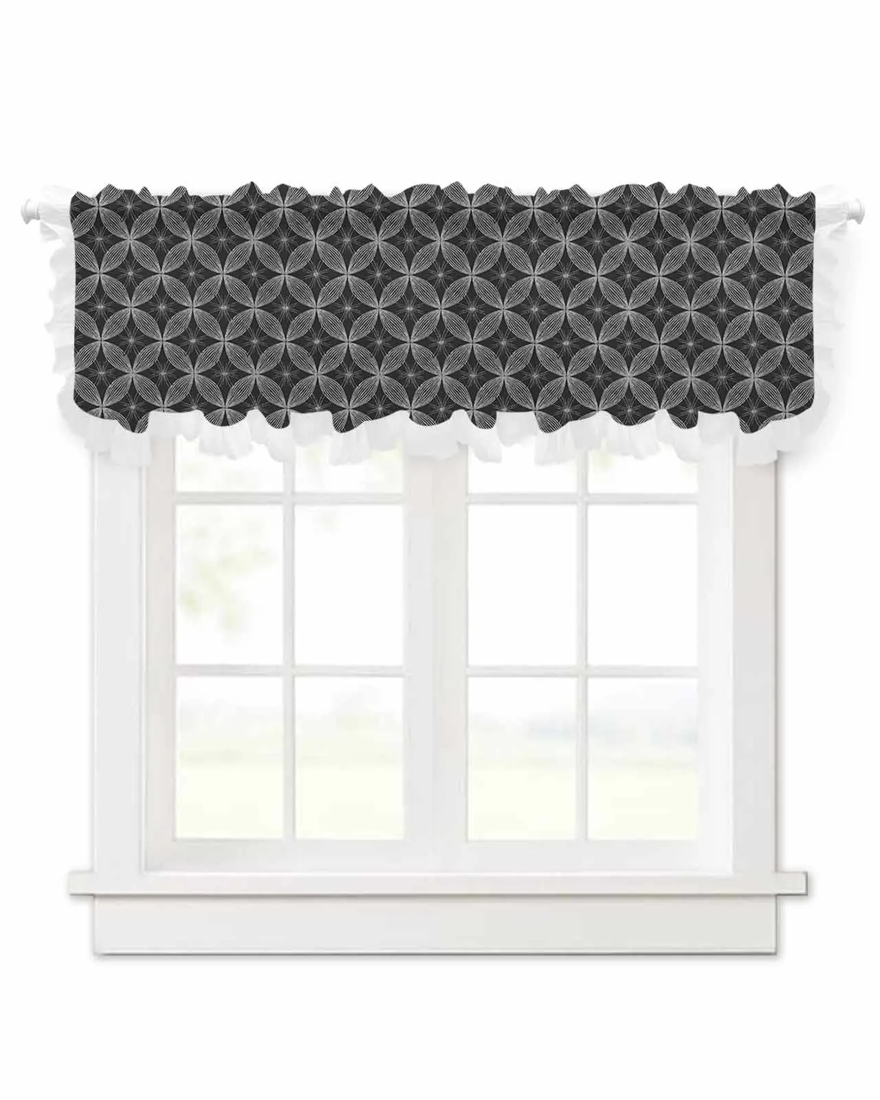 Geometric Abstract Modern Short Tulle Half Curtains for Living Room Kitchen Door Cafe Window Sheer Valance Drapes