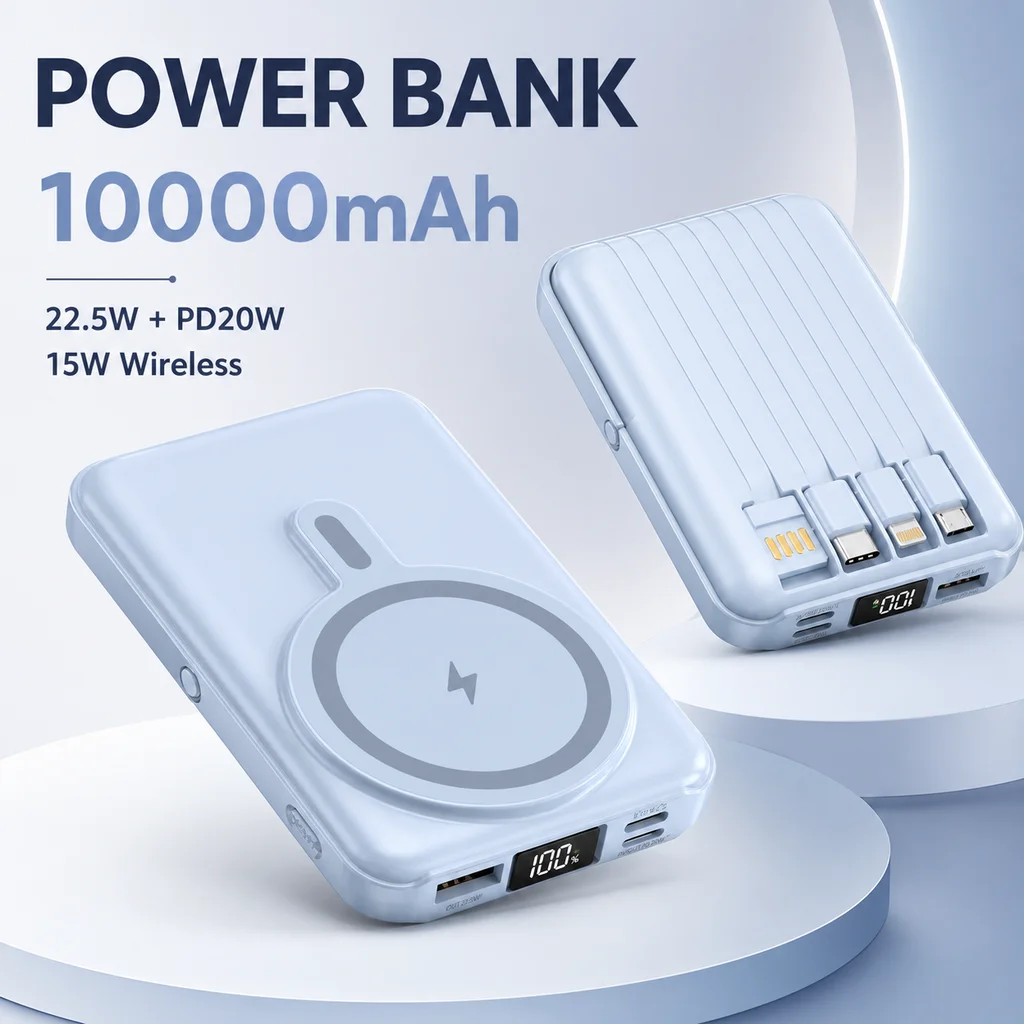 Magnetic Wireless Power Bank 10000mAh 22.5W Portable Charger Lightweight Slim External Battery For Watches Phones