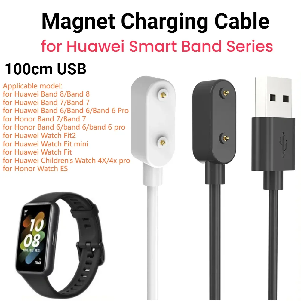 100cm adaptador de carregador de relógio cabo de carregamento usb substituição relógio de pulso cabo de carregamento acessórios para huawei banda 8 banda inteligente