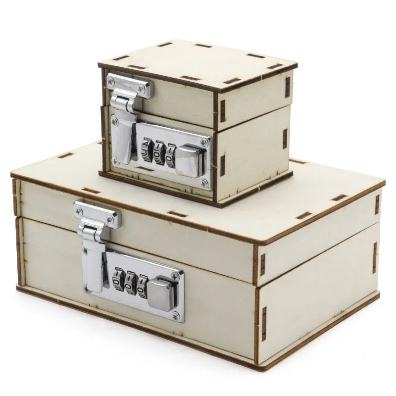 صندوق الكنز ثلاثية الأبعاد خشبية اليدوية صندوق كلمة المرور الميكانيكية لتقوم بها بنفسك مقفل محفورة صندوق كلمة المرور هدية عيد ميلاد بانوراما أطقم منمذجة #1