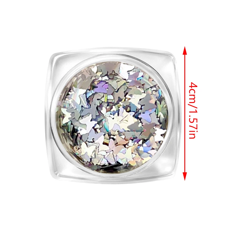 Dijes holográficos de plata para decoración de uñas, copos de purpurina, lentejuelas de mariposa, accesorios para salón de manicura, 1 caja