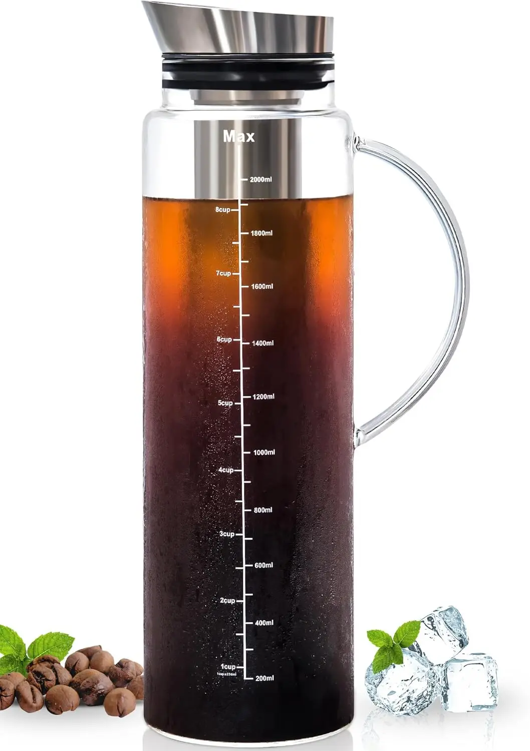 

68 Oz Cold Brew Coffee & Iced Tea Maker with Airtight Lid, Dishwasher Safe for Freshness
