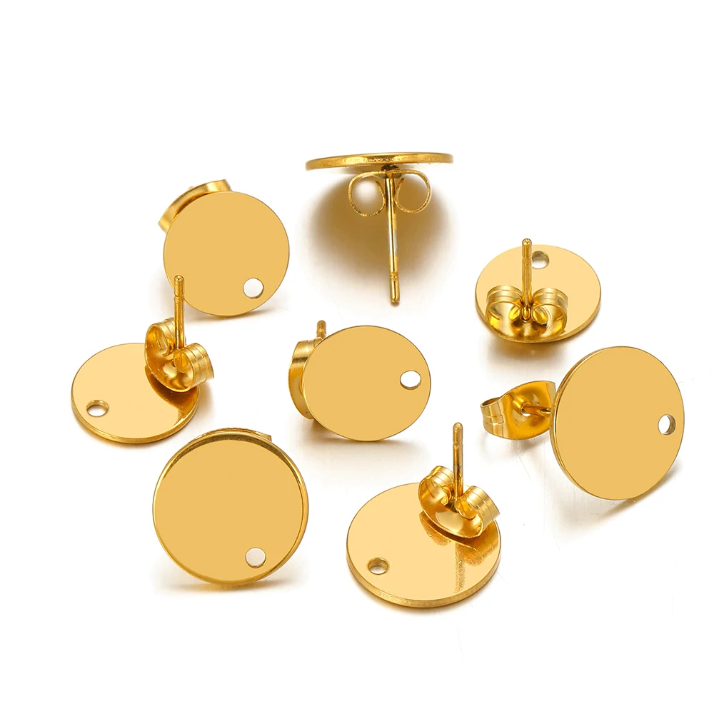 10pcs/lot Stainless Steel Gold Round Piece Ear Studs Earring for DIY Jewelry Exquisite Simple Earrings Accessories Making Crafts