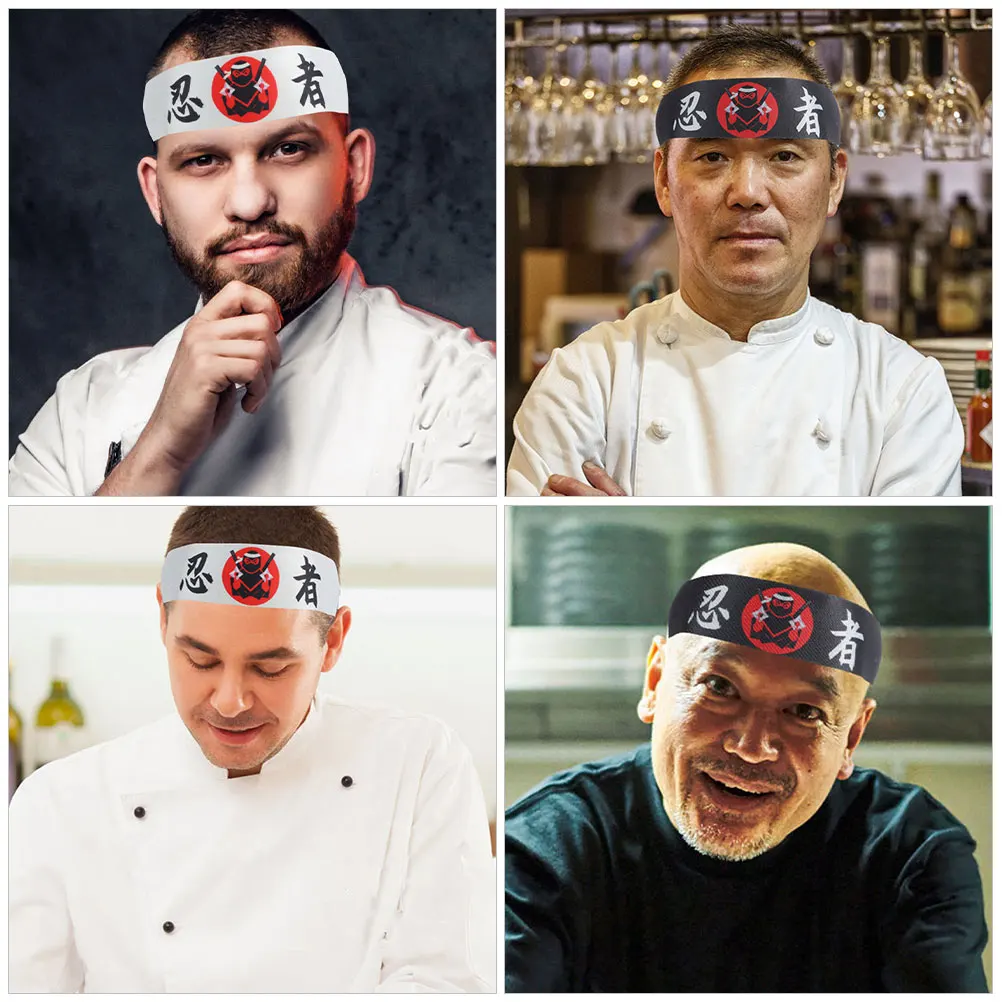 6pcs Japanese Style Headbands - Ninja Print Headwrap Karate Chef Headbands for Karate Sports Cooking Kitchen Costume Supplies