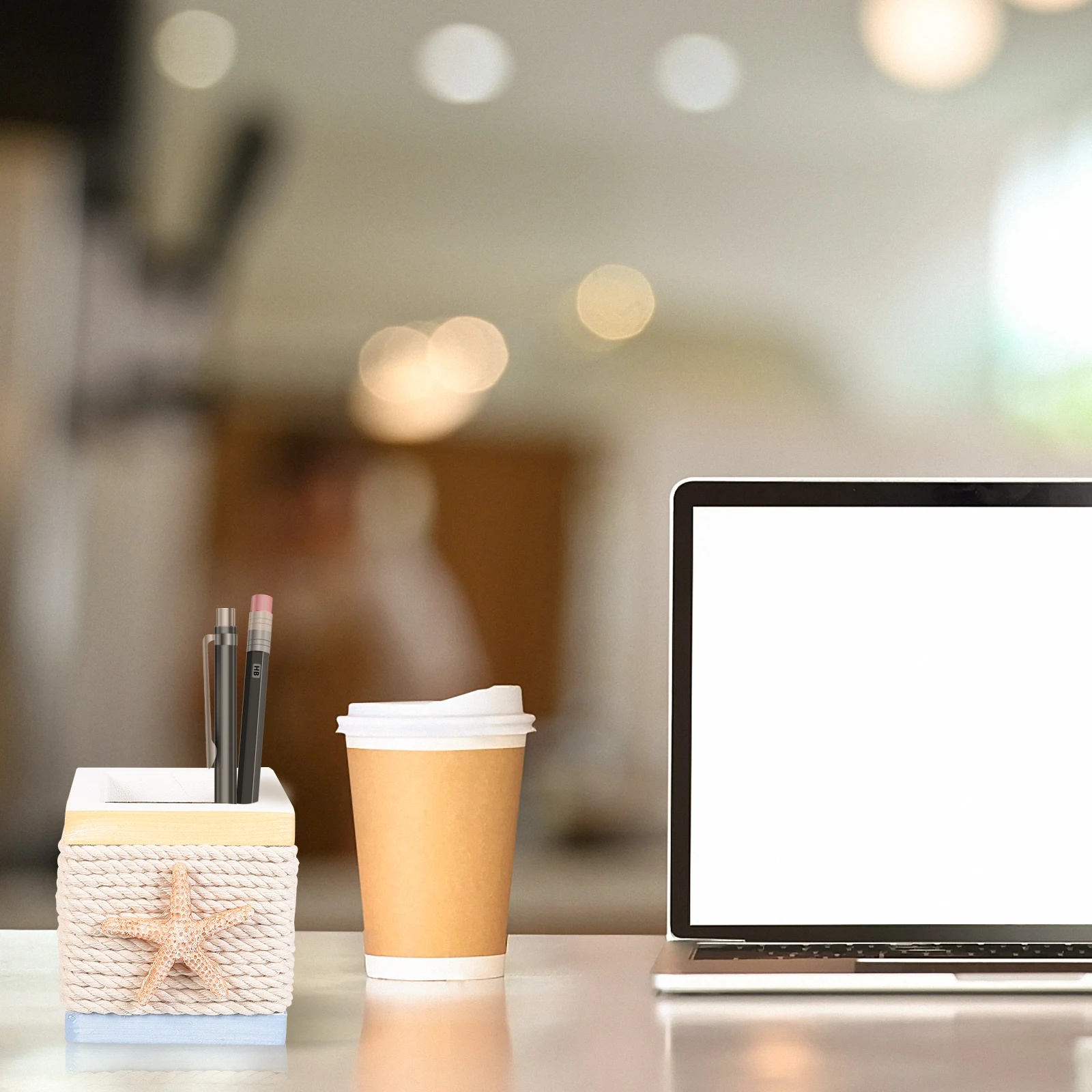 

Wooden Pen Holder Mediterranean Container Desk Organizer Desktop Home Adornment Decor Office