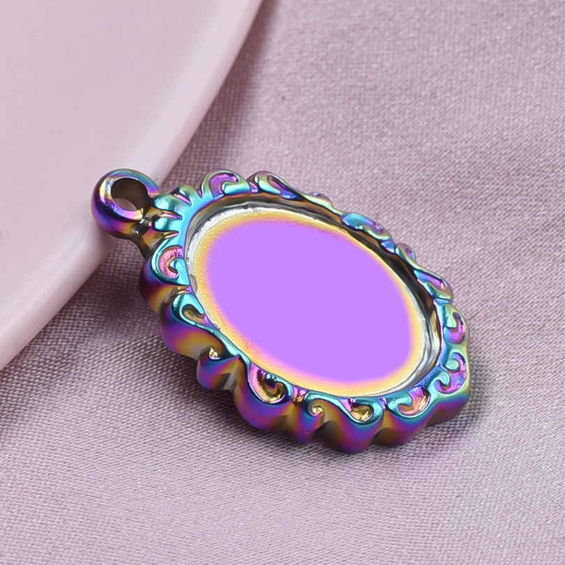 7Pcs/Lot Fashion Witch Mirror Gold Plated Pendant Bright Ellipse Retro Stainless Steel Pendants Finding Making Diy Craft Jewelry