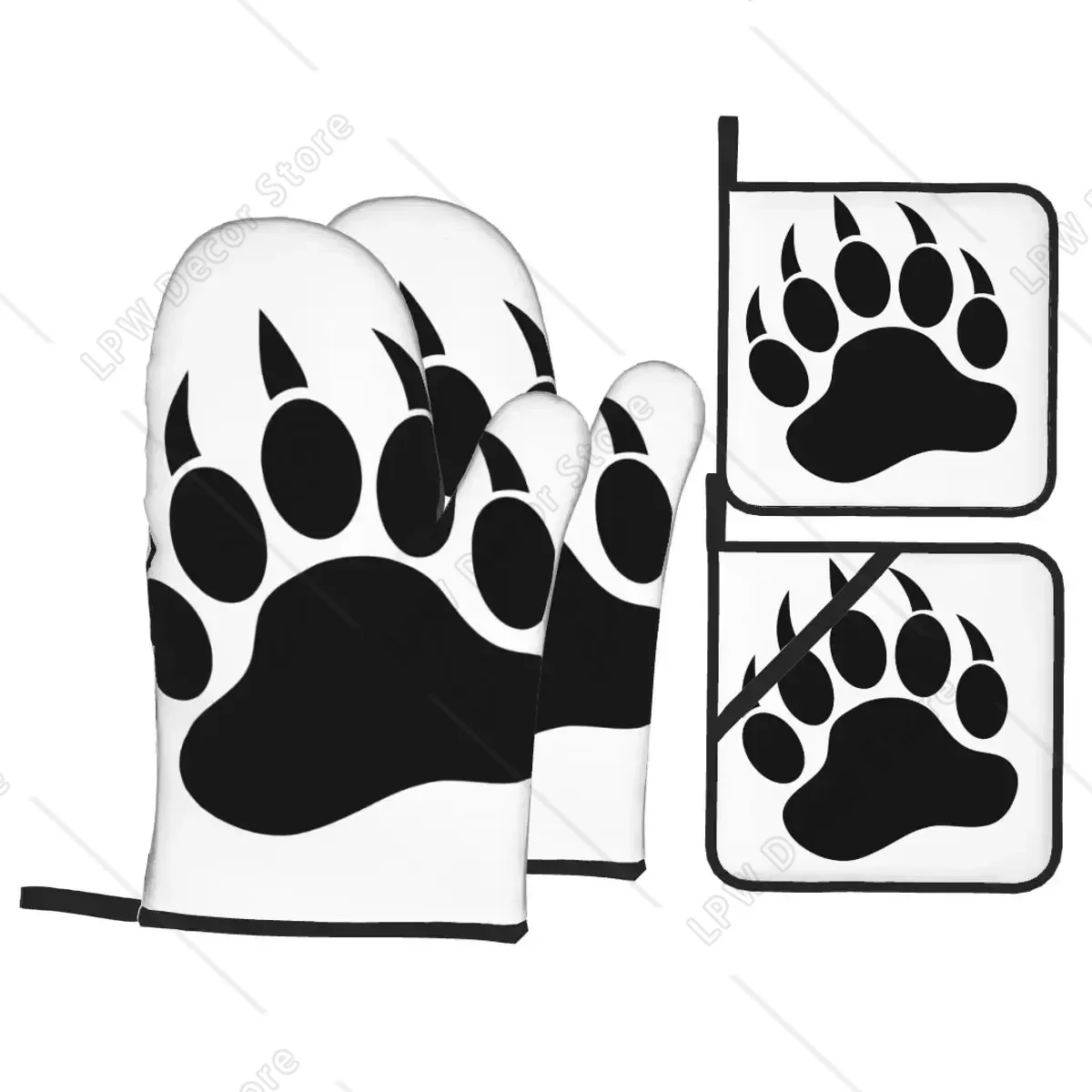 

Animal Bear Paw Oven Mitts and Pot Holders Sets of 4 Personalized Heat Resistant Non-Slip BBQ Kitchen Gloves for Baking Cooking