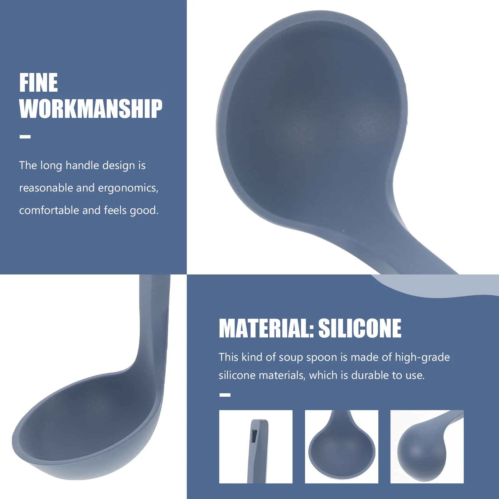 

Sky Blue Silicone Soup Spoon Long Handle Kitchen Cooking Spoon Non-Stick Ladle Ladle Kitchen Supply