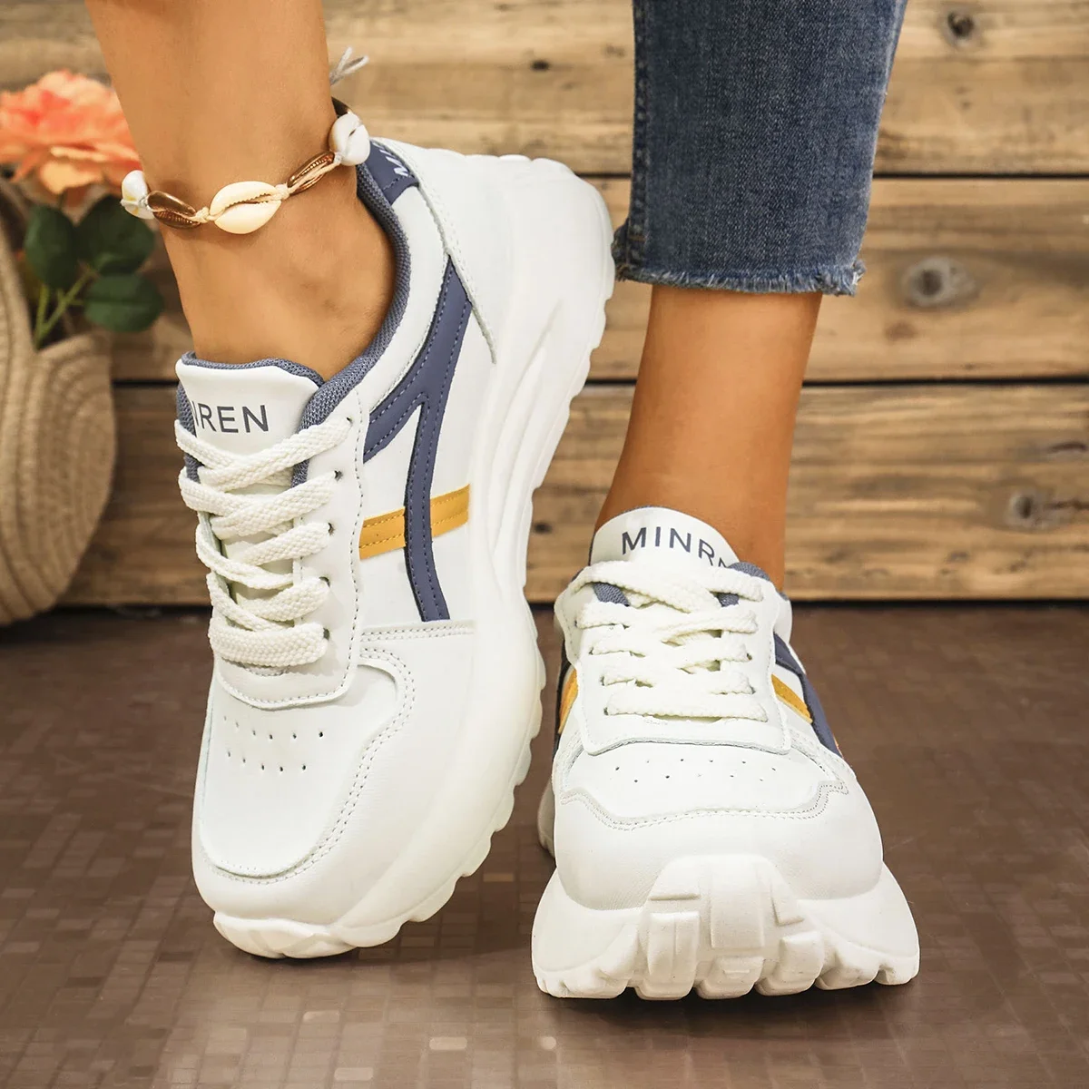 

Pop Rimocy Women's Non Slip Chunky Sneakers 2024 Autumn Platform Sports Shoes For Women Fashion Thick Bottom Lace Up Walking Sho