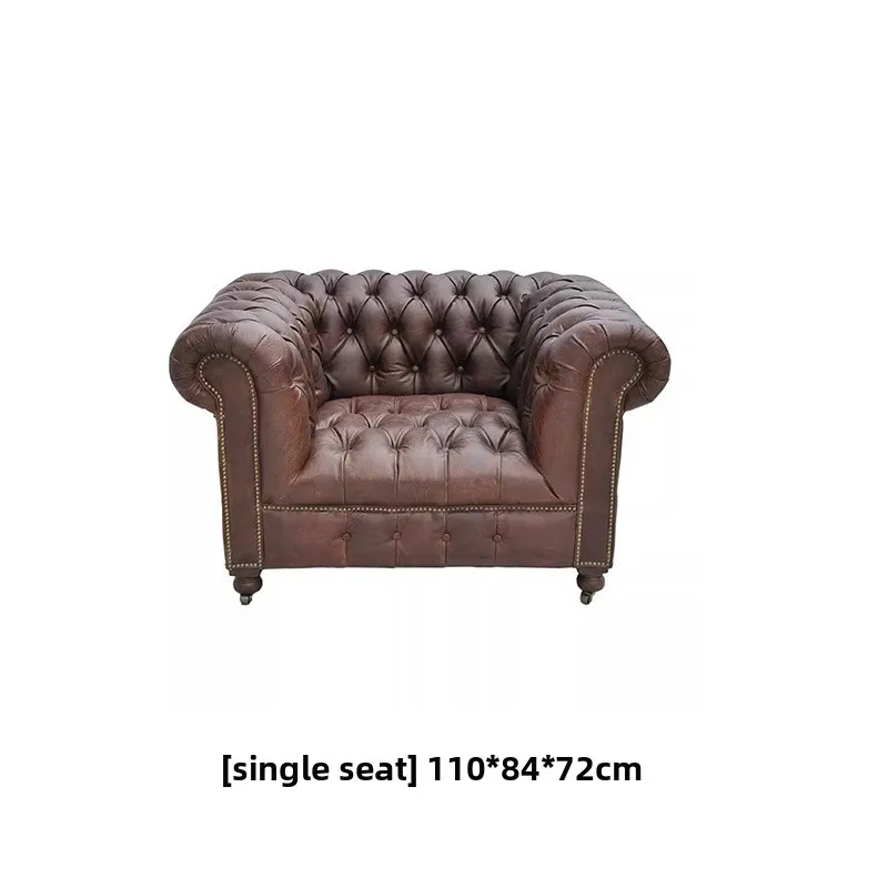American industrial pull-button sofa retro style Nordic oil wax leather sofa export foreign trade living room first layer