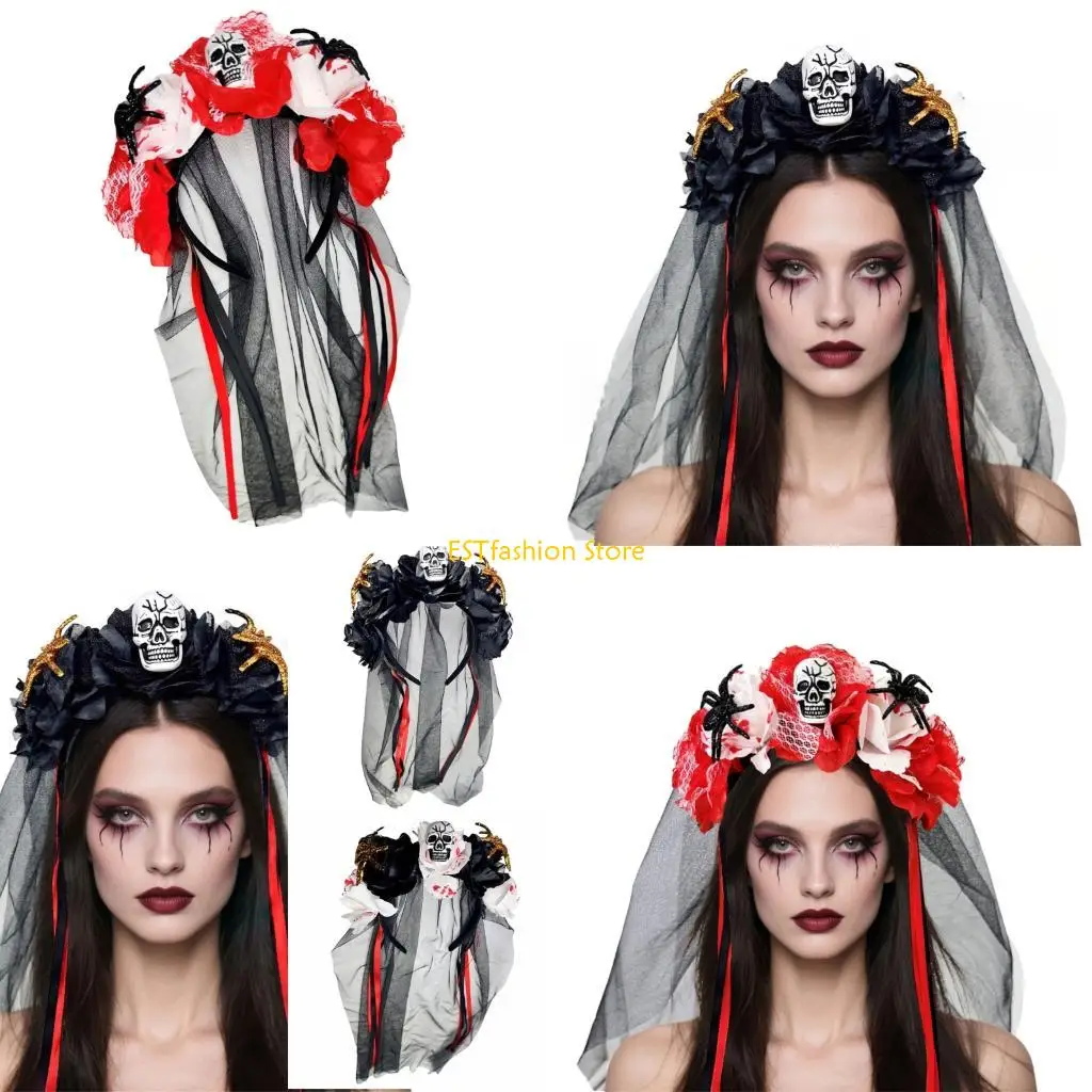 Y5GC الإبداعية هالوين هيرباند الدعائم مع العنكبوت الشبح زهرة الديكور للبالغين الأطفال زي الحدث #1