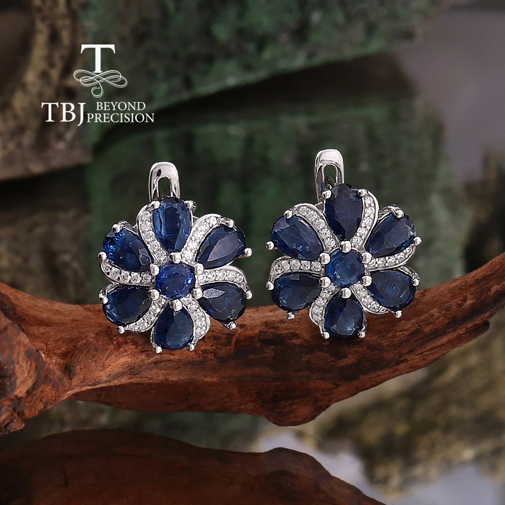 

TBJ,Flower Shape design earrings natural kyanite 8.14ct real gemstones 925 sterling silver fine jewelry for women's banquet wear