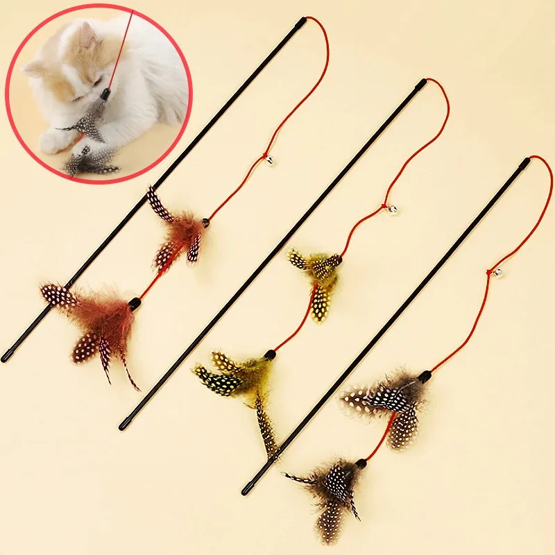 Cat Toy Feather Cats Sticks Cat Toys Interactive Double Feather Toys Cats Teasing Kitten Teaser Stick with Bell Toy Pet Products
