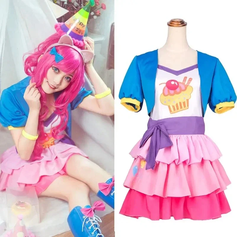 Anime Little Pony Pinkie Pie Cosplay Costume Lovely Princess Skirt Uniform Suit Outfit Halloween Christmas Party Fashion Dress