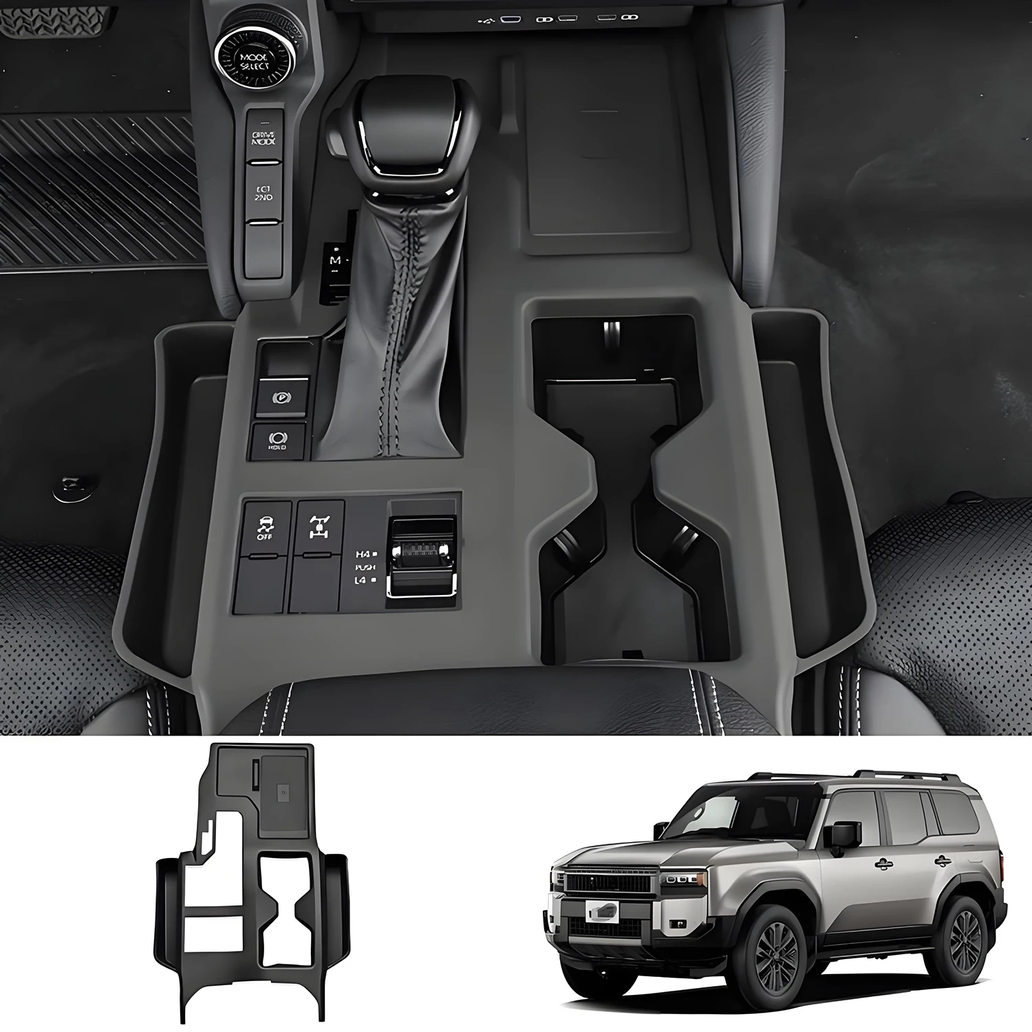 LHD RHD pour Toyota Land Cruiser Prado J250 LC250 2024 2025 couvercle de panneau de changement de vitesse en Silicone avec boîte de rangement organisateur de Console