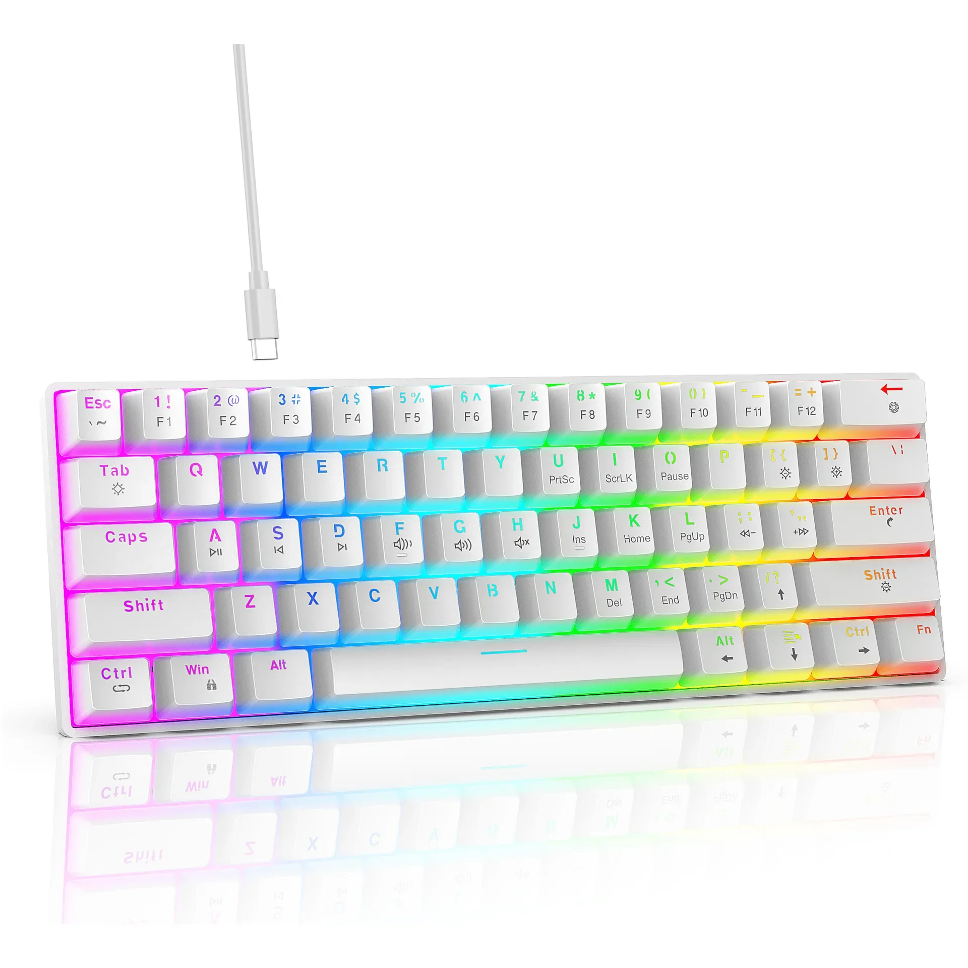 White mechanical keyboard 60% percent gamer backlit rgb computer keyboards gaming wired key board ergonomic 61 keys usb branco