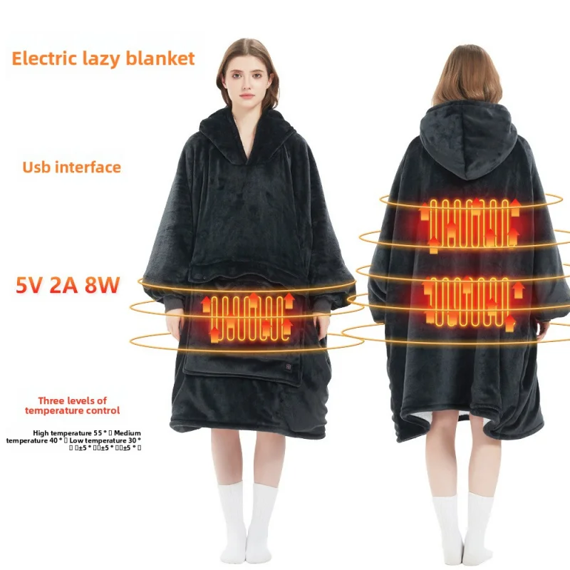 

USBThree-Zone Heating Hooded Lazy Blanket Thickened Large Size Heated Wearable Blanket Winter Warmth