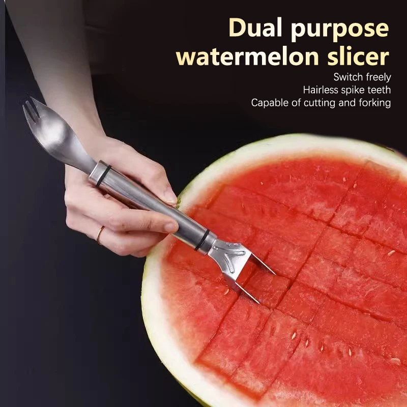 Aço inoxidável Double-Headed Melancia Cortador, Salada Fruit Slicer Ferramenta, Melancia Digger, Acessórios de Cozinha, Gadgets