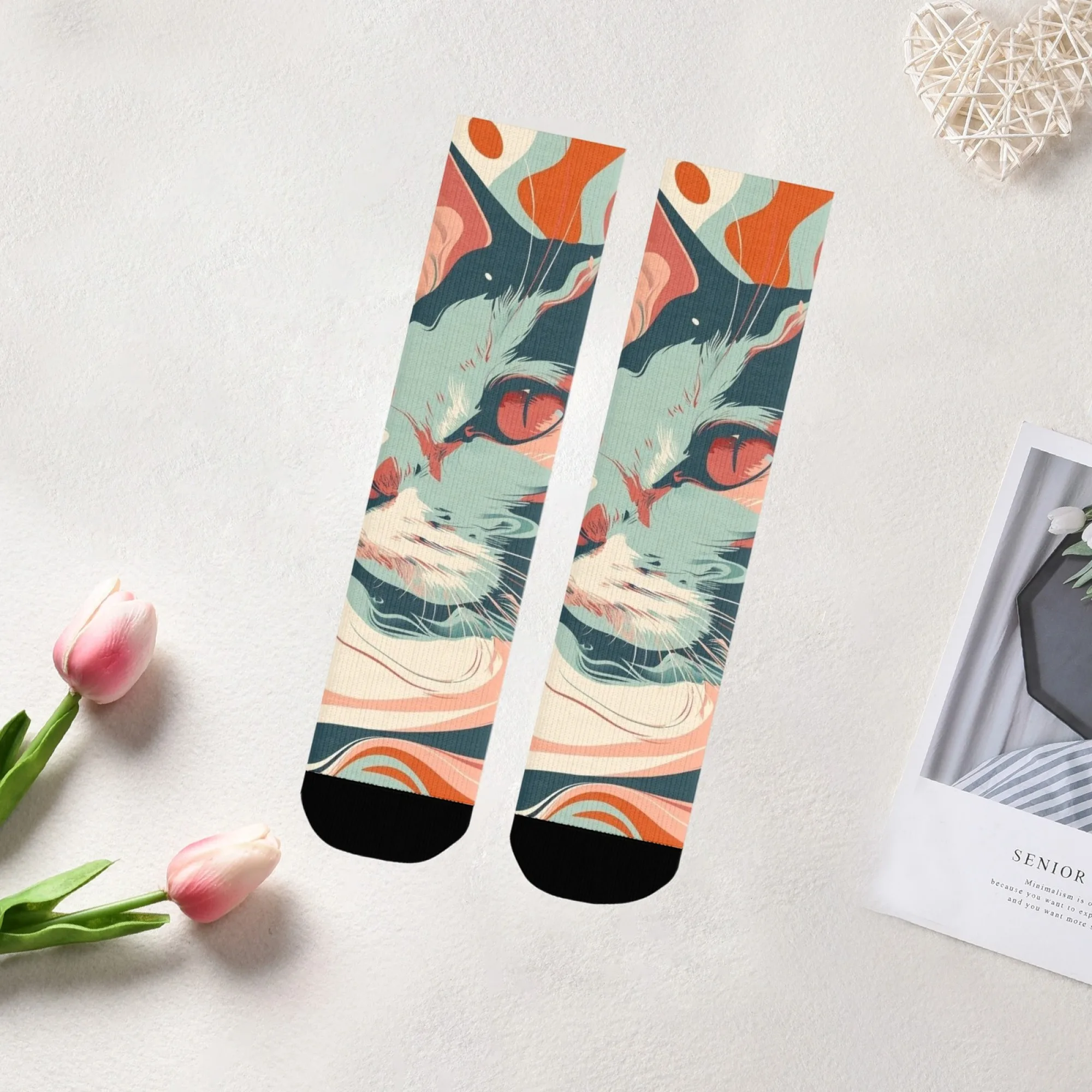 Niedliche Katzen-Crew-Socken für Männer und Frauen, trendiger Retro-künstlerischer Druck, Straßenmode, ideales Festival-Paar-Geschenk für lässige Ausflüge