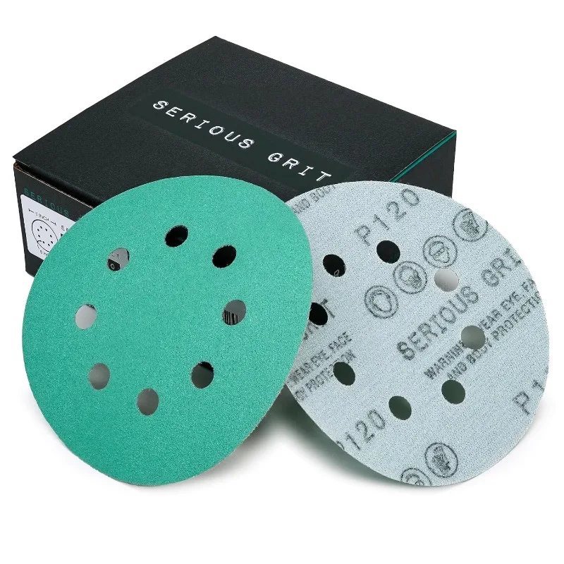 

Sanding Discs 5 Inch 8 Hole 120 Grit - Heavy-Duty Hook & Loop Wet Dry Film Sandpaper Discs - Fine Grit Sand Paper for Random