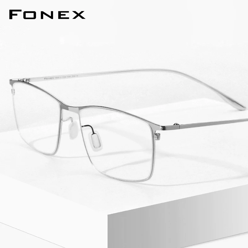 FONEX Alloy Eyeglasses Frame Men Full-Rim High-Quality Square Glasses Brand Design Ultralight Korean Japanese Eyewear 8105