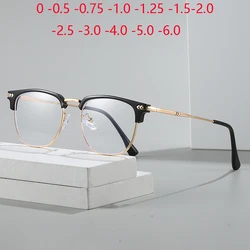 0 -0.5 -1.0 To -6.0 Anti Blue Rays Square Nearsighted Glasses For Women Men Vintage Metal Hinge Myopia Photochromic Eyeglasses