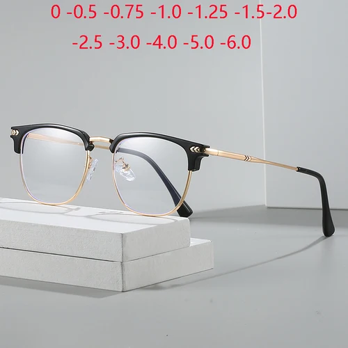 0-0,5-1,0 a-6,0 gafas cuadradas antirayos azules para miopía para mujeres y hombres, gafas fotocromáticas para miopía con bisagra de Metal Vintage