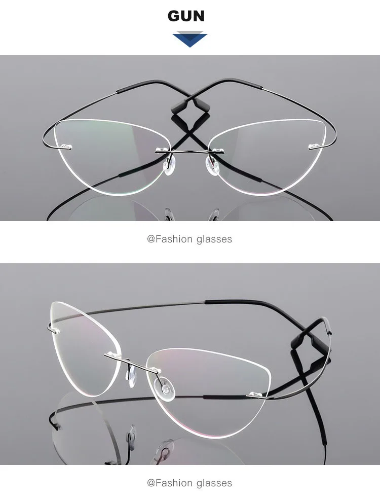 Titan Legierung Randlose Anti Blau Licht Lesebrille Für Frauen Cat Eye Metall Presbyopie Brille HD Augenschutz Leser – Detail 10