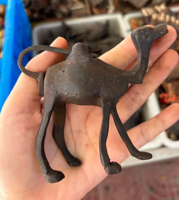 Chinese Collection Handwork Old Iron Usable Carved Camel Shaped Lock and Key