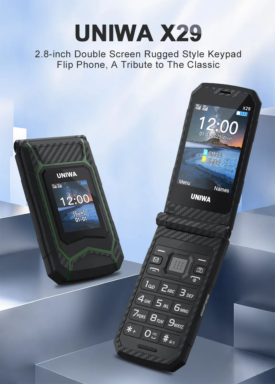 UNIWA X29 Old Man 2G Flip Mobile Phone GSM Senior Big Push Button Flip Phone Dual Sim FM Radio Russian Arabic Keyboard Cellphone