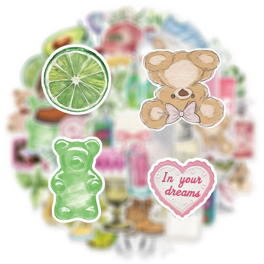 

10/30/50pcs Cartoon Fresh Green Girls Stickers Cute INS Style Aesthetic Graffiti Decals Suitcase Phone Guitar Creative Sticker